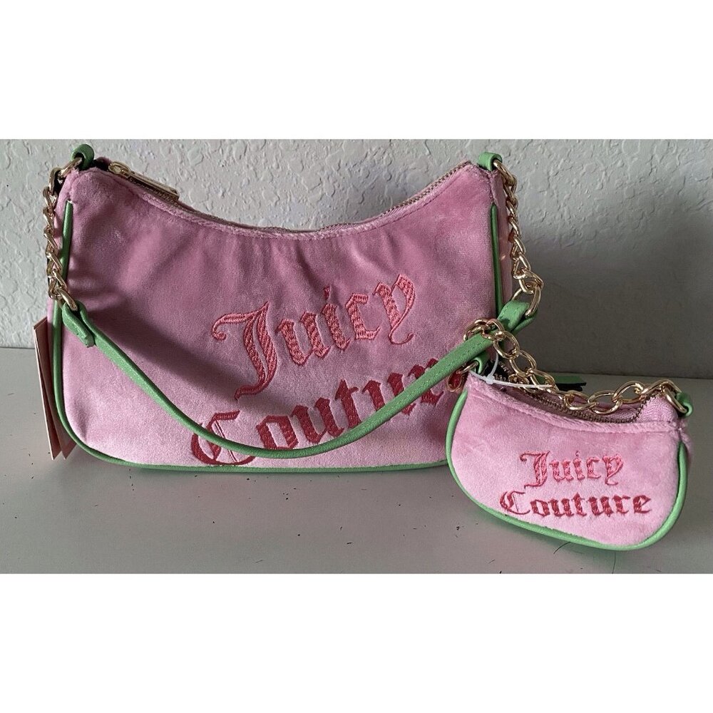 Juicy Couture Better Together Shoulder Bag W/Mini Bag Cherry Blossom Green NEW